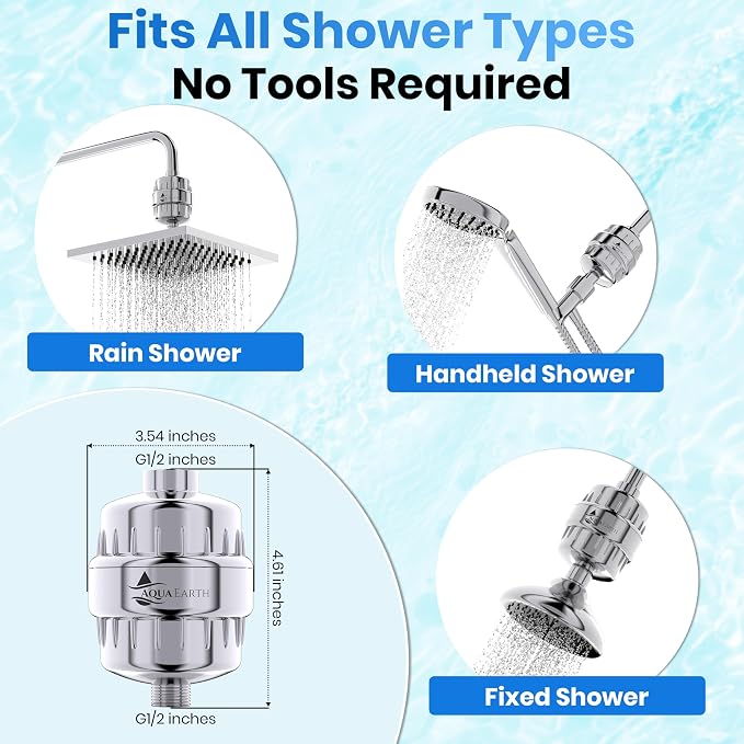 Aqua Earth Shower Filter Head for Hard Water Softening