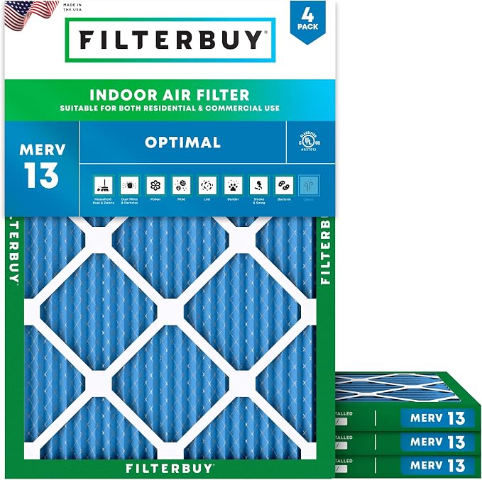 Filterbuy 15x20x1 Air Filter MERV 13 Optimal Smoke & Allergy Defense,