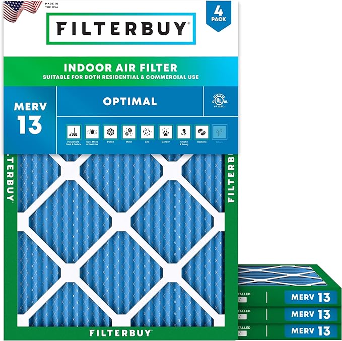 Filterbuy 16.5x21.5x1 Air Filter MERV 13 Optimal Smoke & Allergy Defense