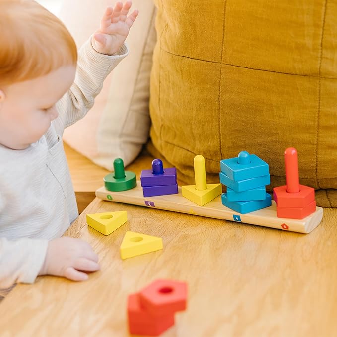 Melissa & Doug Stack and Sort Board - Wooden Educational Toy With 15 Solid Wood Pieces