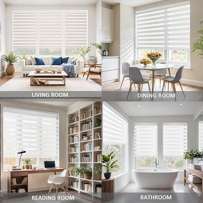 COOLWINDS Motorized Zebra Blinds for Windows Cordless Electric Curtains with Remote Control Blackout Shades Custom Smart Blinds Compatible with Alexa Google Home(Light Filtering White,W44 X 72in)