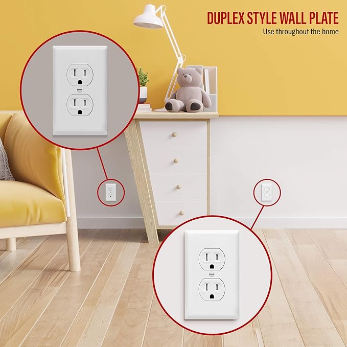 ENERLITES Duplex Wall Plates, Electrical Outlet Covers, Standard Size 1-Gang 4.50" x 2.76", Unbreakable Polycarbonate Thermoplastic, 8821-W-100PCS, White, 100 Pack