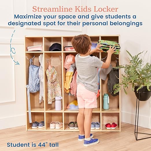 ECR4Kids Streamline 5-Section Coat Locker with Cubby Storage, Classroom Furniture, Natural