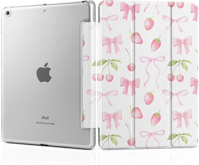 Compatible with iPad 10.2 Inch Case 2021 2020 2019 Smart Lightweight Trifold Stand Hard Plastic Transparent Cover Support Auto Sleep/Wake for iPad 10.2 9th/8th/7th Gen - Bear &amp Cherry