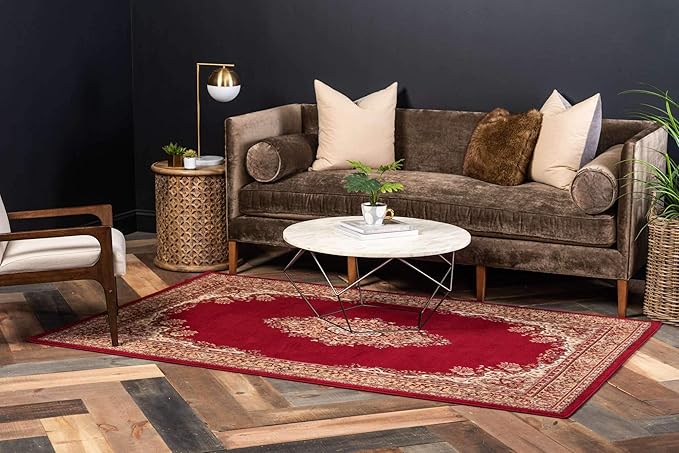 Unique Loom Reza Collection Traditional Persian Style Area Rug, 9 ft 10 in x 13 ft, Burgundy/Ivory