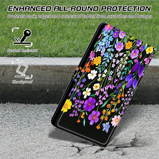 for Walmart Onn 10.1 2024 Onn 10.1 Gen 4 Universal Tablet Case 360 Degree Rotating Kickstand Protective Stand Case with Multiple Viewing PU Leather Shell Case Black Book Cat