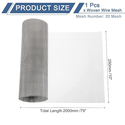 uxcell 20 Mesh 79" x 10" Woven Wire Mesh, 316 Stainless Steel Air Vent Filter
