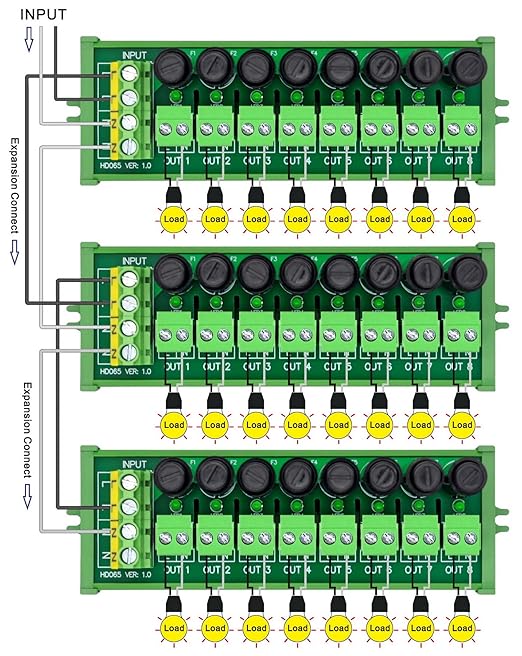Screw Mount AC 24-250V 8 Channel Pluggable Side Wiring Terminal Block Power Distribution Fuse Module, HCDC HD065RP