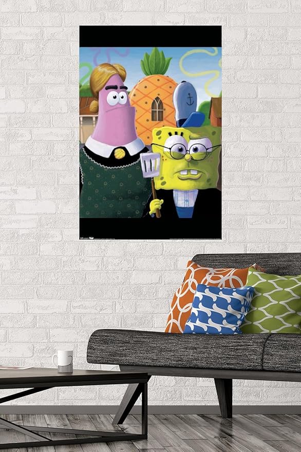 Trends International Nickelodeon Spongebob - American Gothic Wall Poster, 22.375" x 34", Premium Poster & Mount Bundle