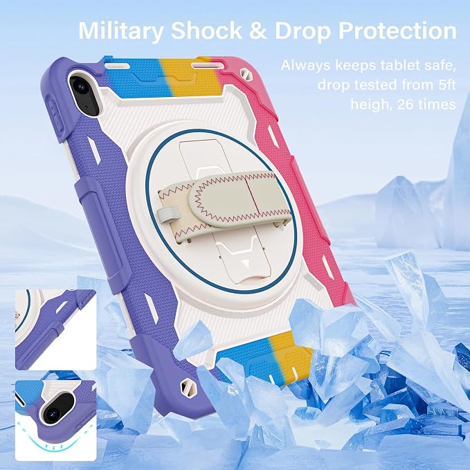 for iPad 9th 8th 7th Gen Case 10.2 inch with Screen Protector | 360° Rotating Kickstand Hand Strap Shoulder Strap Heavy Duty Military Grade - Kids Friendly