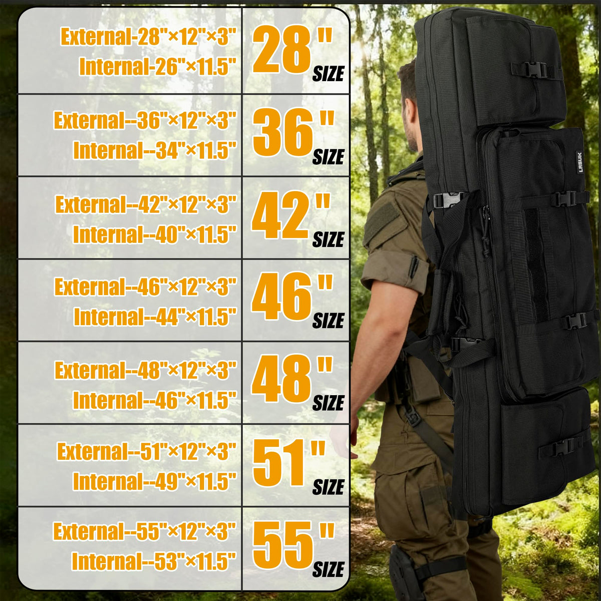 LASUK 55" Double Rifle Case Soft Gun Bag Tactical Backpack, Black
