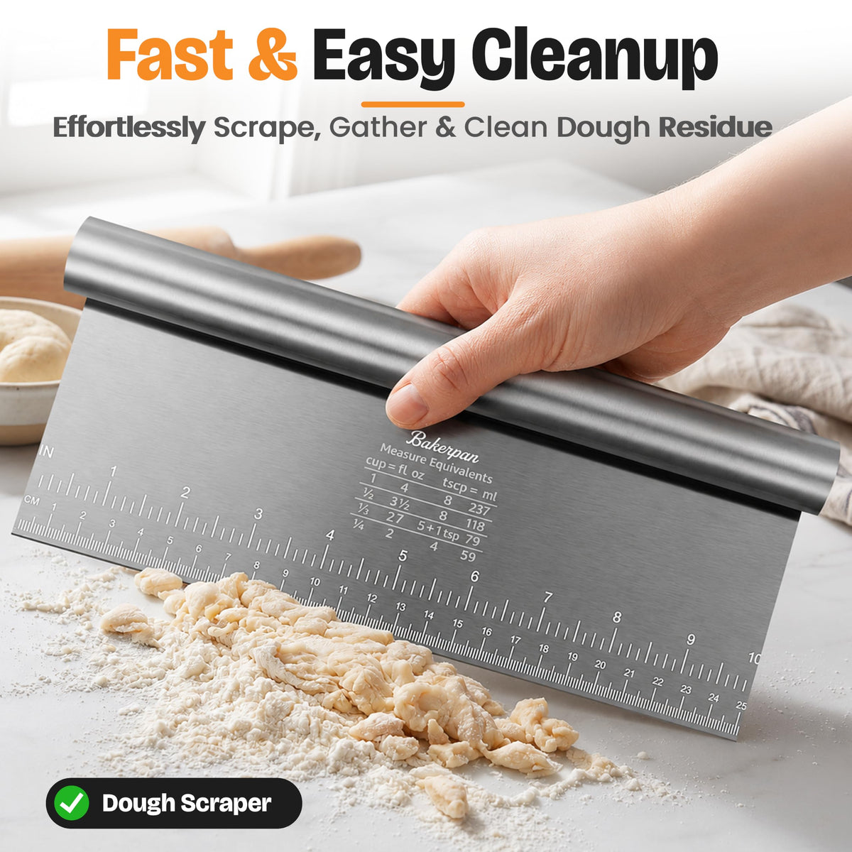 Bakerpan Stainless Steel Heavy Duty Dough Cutter, 3 Size Set - Metal Bench Scraper Kitchen Utensils, Chopper, Pizza and Pastry Cutter Tool, 10, 8, 6 Inch