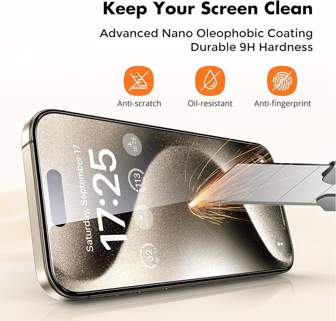 UNBREAKcable 4-Pack iPhone 15 Screen Protector 9H Hardness | 9H tempered glass | 99.99% HD clarity | Double Shatterproof|alignment frame easy install | case-friendly