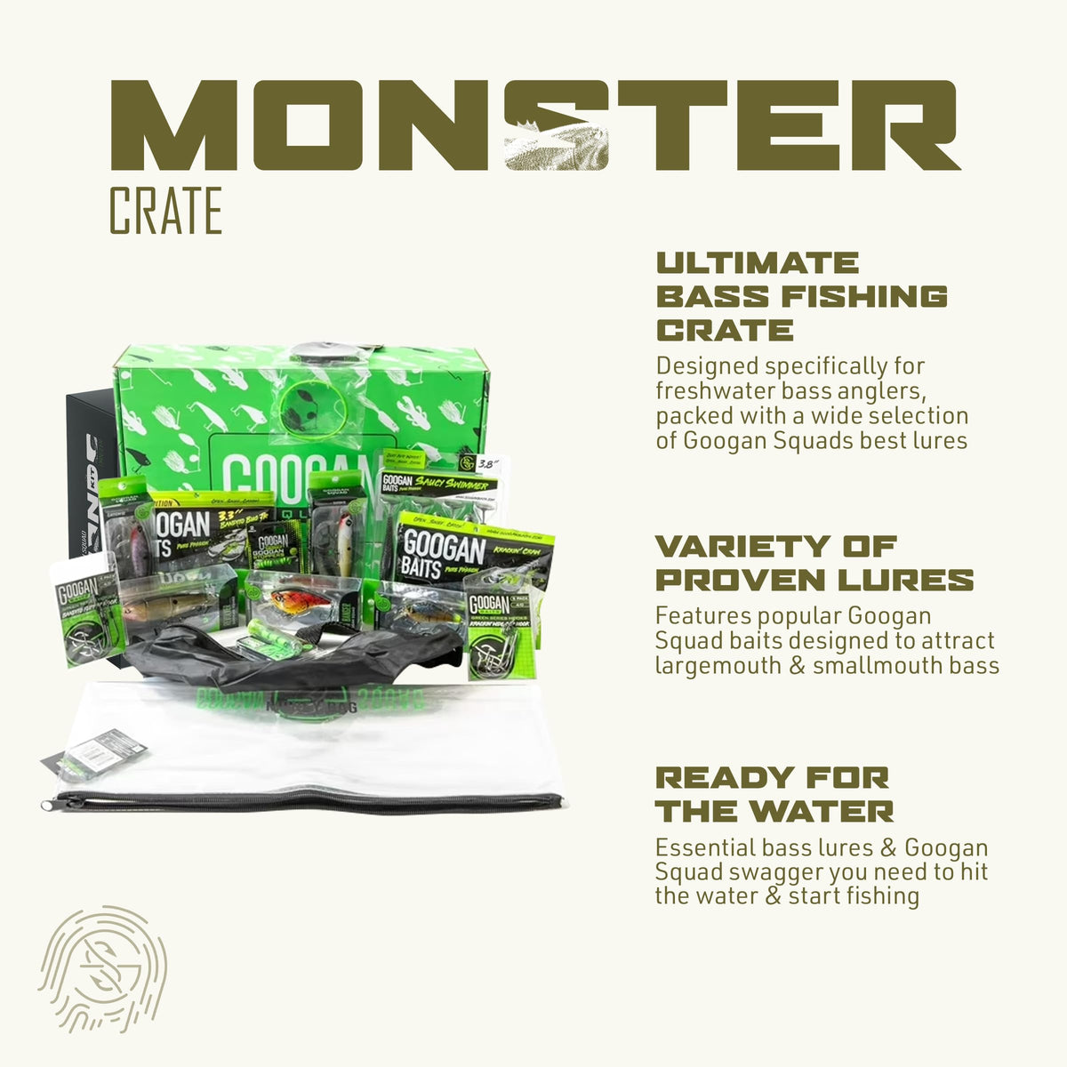 GOOGAN Squad Monster Crate - Ultimate Bass Fishing Lure Kit & Tackle Box