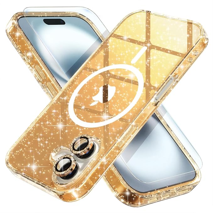 Choiche for iPhone 15 Pro Max Case Compatible with MagSafe Glitter Black | Women Girly Cute Glitter Sparkly Magnetic Phone Case with Diamond Camera Lens Protectors Military-Grade Drop Protection 6.7