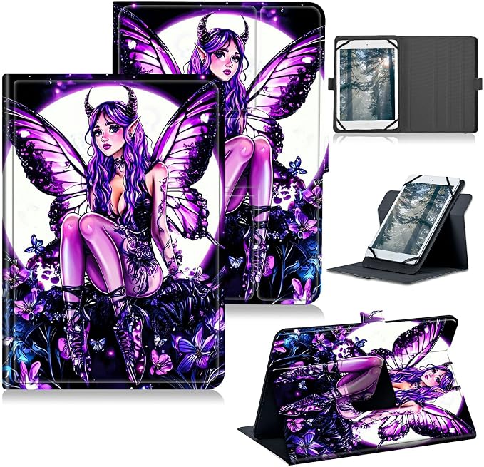 for Walmart Onn 10.1 2024 Onn 10.1 Gen 4 Universal Tablet Case 360 Degree Rotating Kickstand Protective Stand Case with Multiple Viewing PU Leather Shell Case Black Book Cat