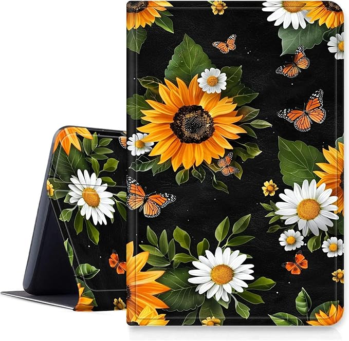 Case for Fire 7 2019/2017/2015Black Cat Purple Roses | DIGTIALL Slim Cover for Fire 7 Tablet 9th/7th/5th Gen 7.0 Folding Stand Protective Case Auto Sleep/Wake Smart Shell
