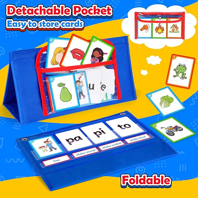 Torlam Spanish Learning Word Building Pocket Chart for Kids, Spanish Vocabulary Games Toddler Flash Cards Sight Words Flashcards Languages Spelling Reading Phonics Games for Kindergarten Preschool