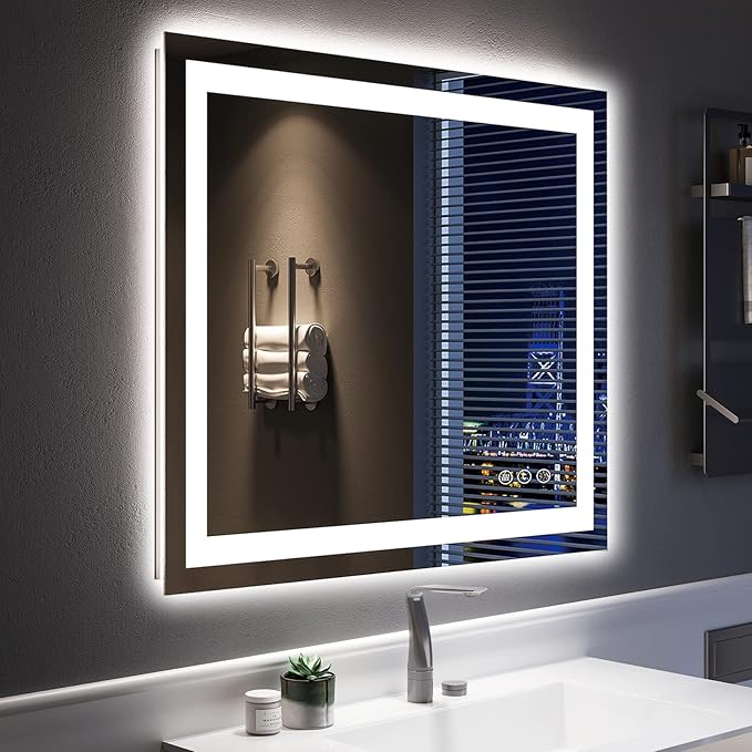 YEELAIT 36x30 Inch LED Bathroom Mirror with Lights Front and Backlit Lighted Vanity Mirror for Bathroom Wall with 3 Colors Dimmable Anti-Fog Memory Shatter-Proof IP54 Waterproof Horizontal/Vertical