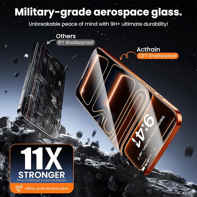 3-Pack for iPhone 16 Plus/15 Plus Screen Protector Privacy 9H+ Tempered Glass Scratch &amp Drop Resistant Smooth &amp Clear Easy Installation Full Coverage