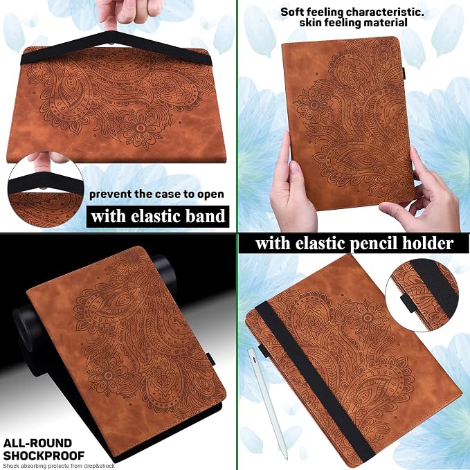for Apple iPad 10.2 Case 9th/8th/7th Generation Cover (2021/2020/2019) with Auto Wake/Sleep Ultra Thin Lightweight Trifold Stand Folio PU Leather &amp Hard Back Hybrid Cover Almond Blossom