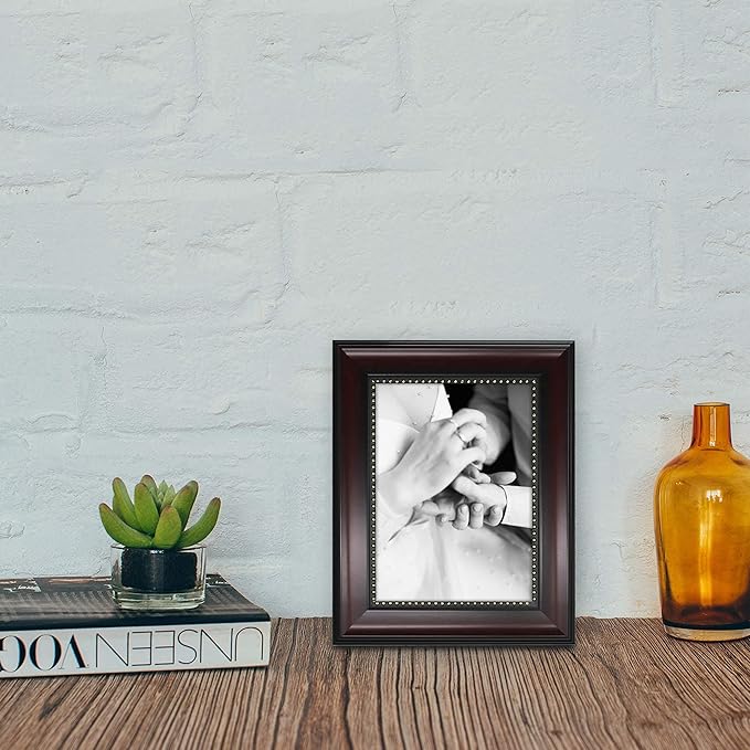 GraduationMall 5x7 Picture Frames, Real Glass, Display Photos for Wall or Tabletop, Mahogany with Gold Beads, 2-Pack