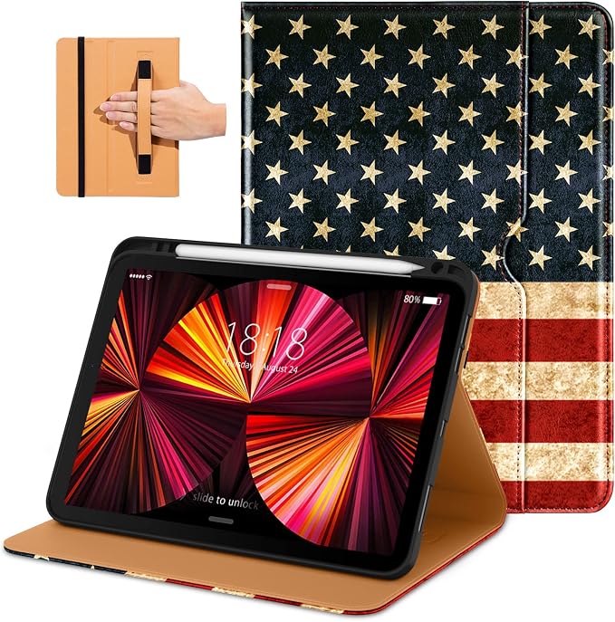 DTTO Case for iPad Pro 11 Inch 4th / 3rd / 2nd / 1st Generation 2022/2021/2020/2018Premium PU Leather Folio Stand Cover with Hand Strap Auto Wake/SleepMultiple Viewing Angles Black