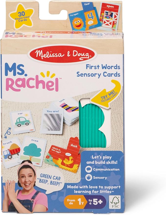 Melissa & Doug® Ms. Rachel™ First Words Textured Sensory Flashcards Preschool Learning Toy for Boys, Girls - FSC Certified