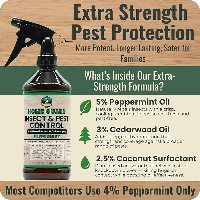 Home Guard - Peppermint Insect & Pest Control Spray - Natural Peppermint Oil Spray For Bugs - Plant-Based Indoor & Outdoor Spider Spray - Safe Around Kids & Pets - Ant Killer - Cockroach Killer - 16oz