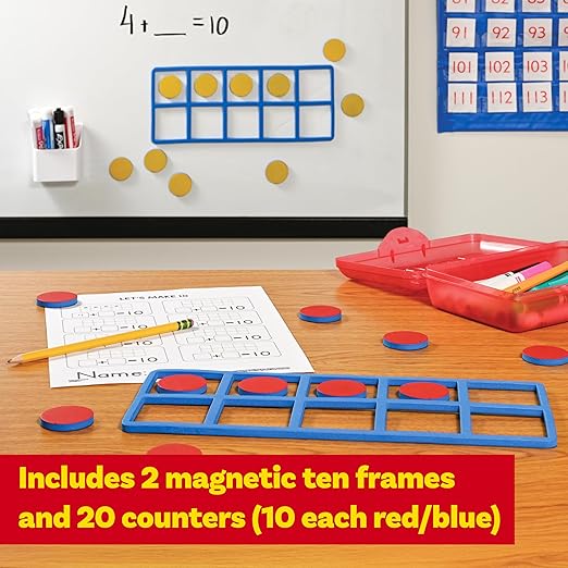 LEARNING ADVANTAGE Giant Magnetic Foam Ten Frames | Early Math Manipulative | 2 Frames with 20 Disks | Teach Number Concepts, Addition and Subtraction