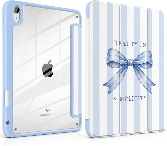 Case for iPad (A16) 11th Generation 11 inch 2025 /iPad 10th Gen 10.9 2022 - Aesthetic Cute Preppy Design Trifold Cover with Soft TPU Bumper Clear Back Auto Sleep/Wake Waves