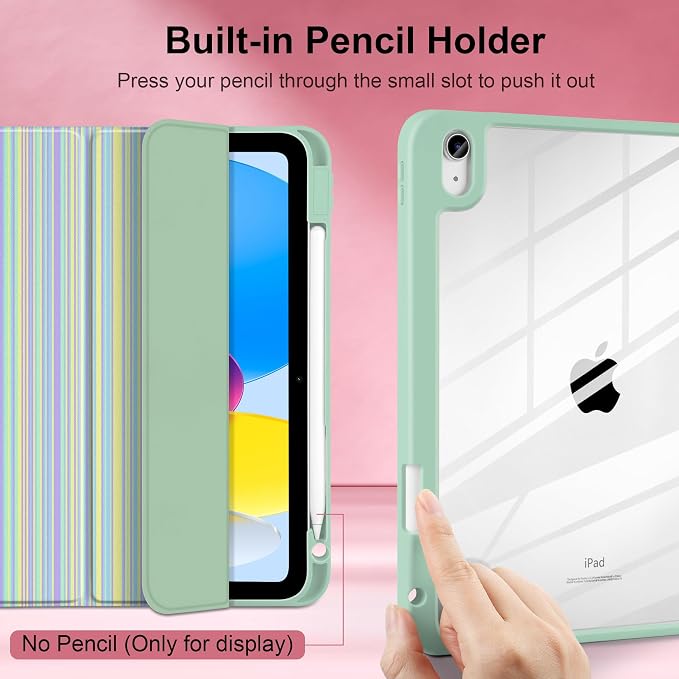 Case for iPad (A16) 11th Generation 11 inch 2025 /iPad 10th Gen 10.9 2022 - Aesthetic Cute Preppy Design Trifold Cover with Soft TPU Bumper Clear Back Auto Sleep/Wake Waves