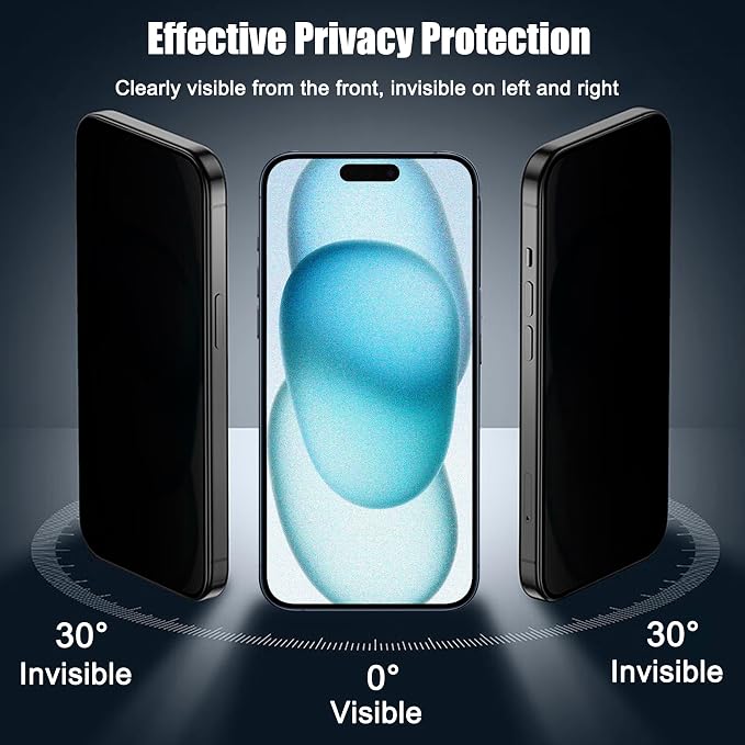 2 Pack Matte Privacy Screen Protector for iPhone 15 / iPhone 16 6.1 Inches Anti-spy Anti-glare Eye Protection Scratch Resistant Tempered Glass Film Full Coverage Smooth &amp Sensitive Touch
