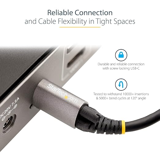 StarTech 20in/50cm Side Screw Locking USB-C Cable USB 10Gbps 100W PD | USB-C to USB-C 8K 60Hz/4K 144Hz Thunderbolt 3 Compatible M2 Screw TPE Jacket