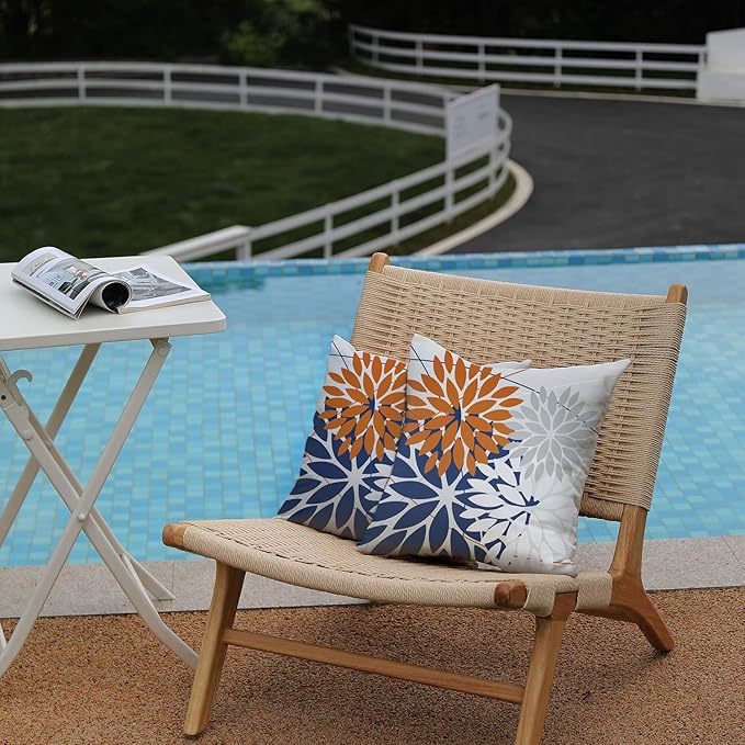 DFXSZ Outdoor Throw Pillow Covers 20x20 Inch Set of 2 Waterproof Spring Summer Geometric Elegant Orange Blue Outdoor Pillow Covers for Patio Funiture Garden Couch 158V20
