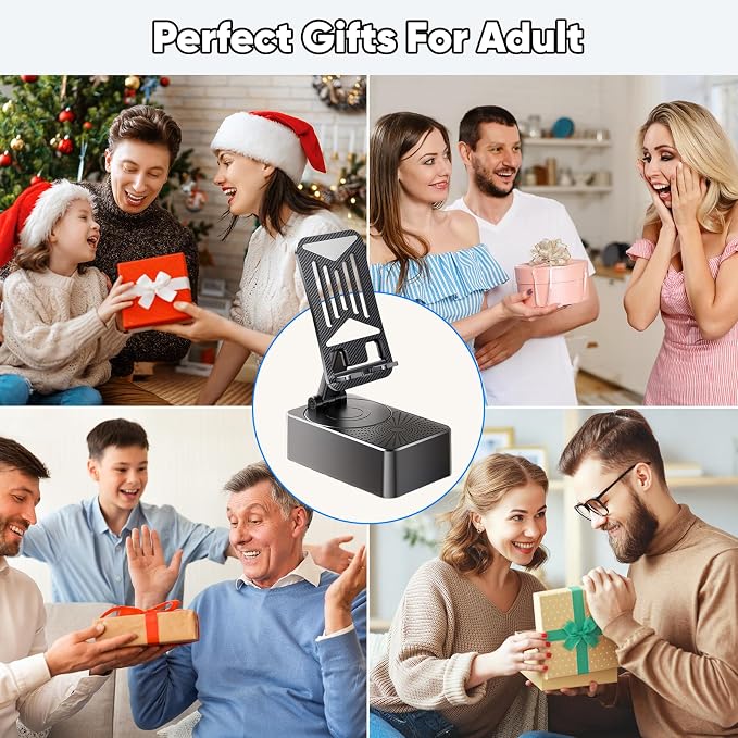 Phone Stand with Speaker with Bluetooth 5.3Phone Stand with Remote Control &amp Adjustable Height/AngleNon-Slip Silicone BasePortable for Home/Office/OutdoorGifts for Men Women Teens Parents