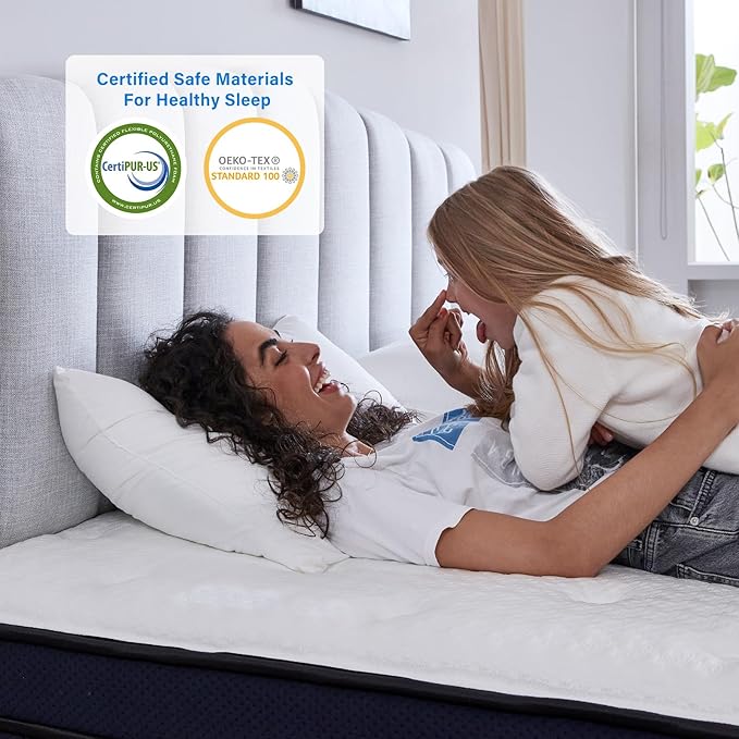 Suiforlun 14 Inch Cal King Mattress with Ice Silk Cover, Euro Top Hybrid Gel Memory Foam with 7-Zone Pocketed Coils, Medium Firm California King Size Mattress for Pressure Relief
