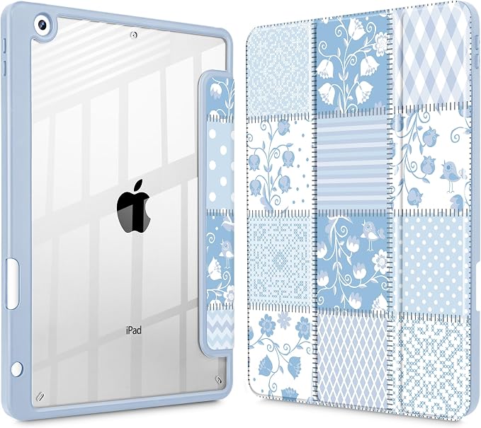 Tuiklol for iPad 10.2 inch 9th / 8th / 7th Gen 2021 2020 2019 Release Case | Built in Pencil Holder - TPU Protection Trifold Stand Stand Clear Back Tablet Cover With Auto Wake/Sleep Blue berries