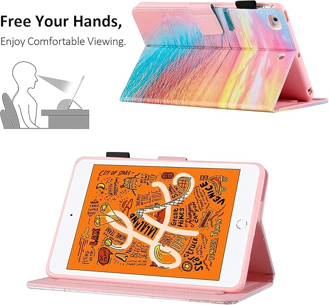 iPad mini Case FANCITY Mini 4 Mini 5 Mini 3/2/1 Smart Wake Sleep Case with Kickstand [Card Slot &amp Pen Holder] PU Leather Protective Cover for Apple iPad mini 4 Mini 5 2019 Mini 2/3 - Beach
