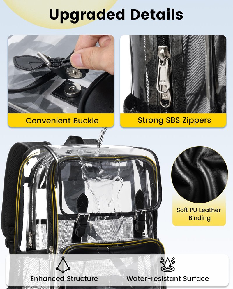 Vorspack Heavy Duty Clear Backpack - Large See Through Bookbag Transparent Backpacks for College, Work, Travel - Black