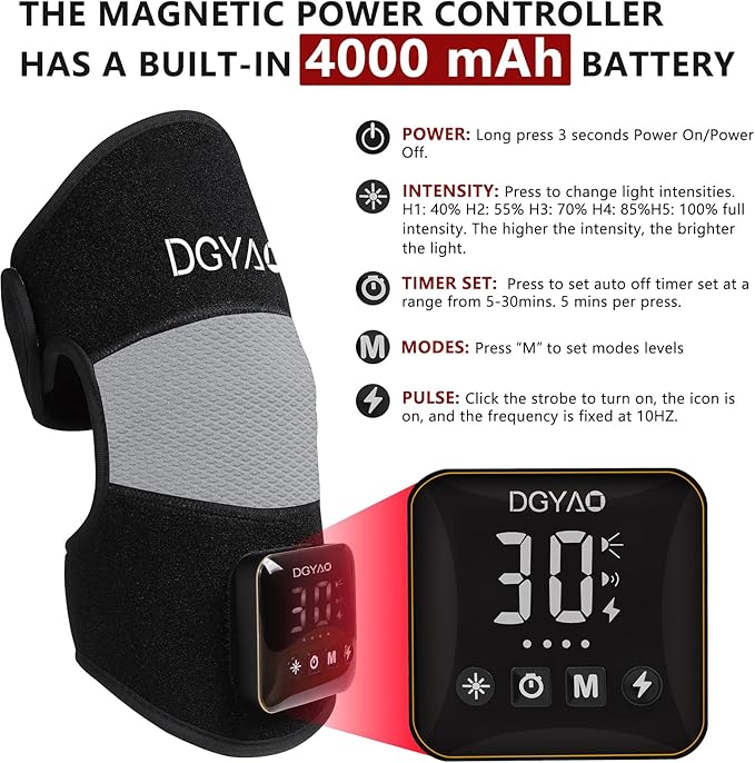 DGQY Cordless Red Light Therapy for Knee Joint Warp Portable Infrared Light Device for Knee Elbow Pain Muscle Relief Recovery 660nm and 850nm Heated Therapy with Wireless Rechargeable Controller