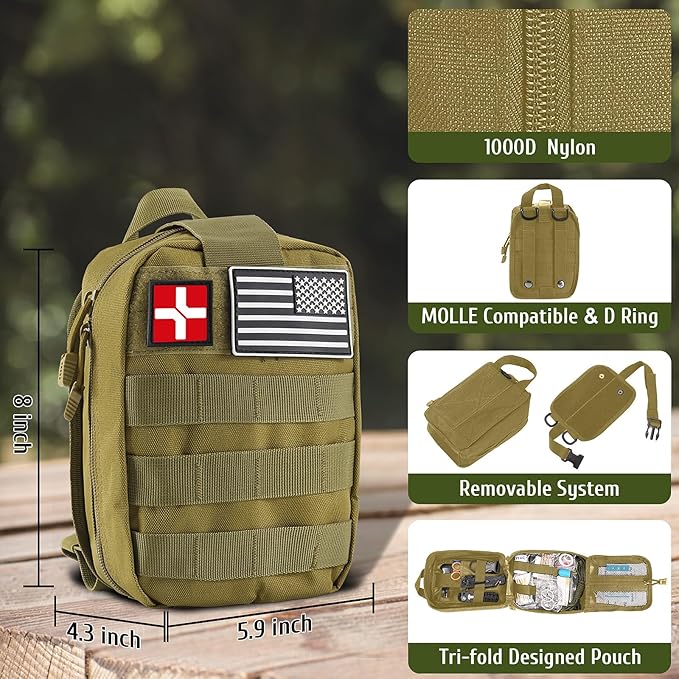 Survival Kits, 170 PCS First Aid Kit/Trauma Kit with Essential Survival Gear Emergency Medical Supplies for Hiking Camping Backpacking Outdoor Adventure, Gifts for Him Dad Men Christmas