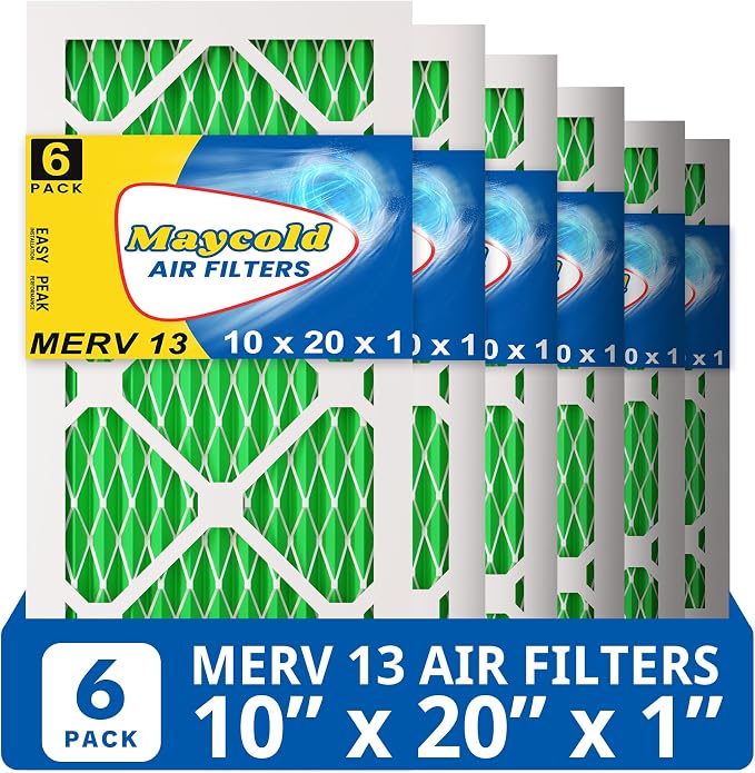 Maycold MERV 13 10x20x1 Air Filter, High-Efficiency Pleated AC & Furnace Filters