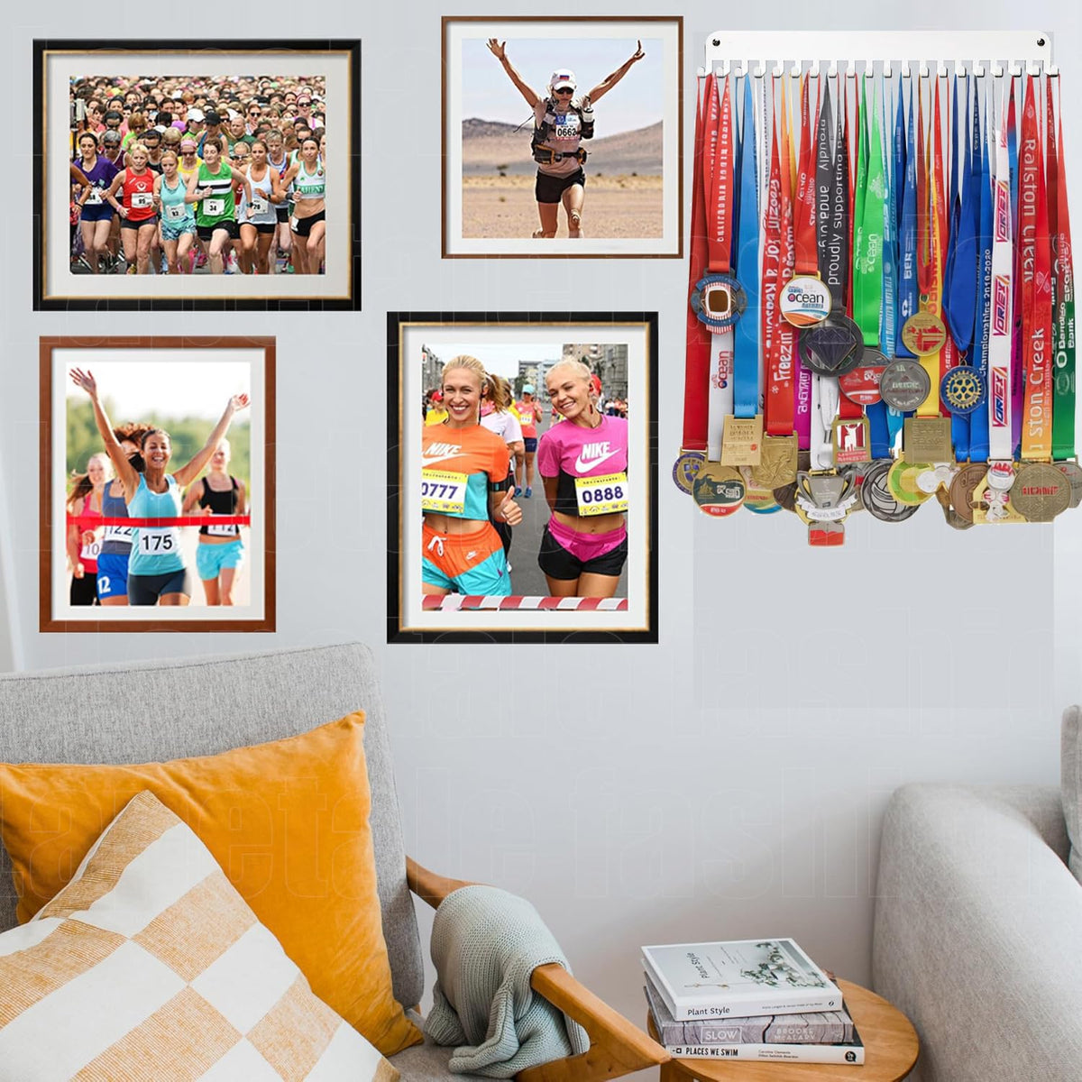Lapetale Fashion White Medal Hanger Holder Display Rack,Race bib Medal Display with 20 Simple Hooks, Race Medal Display Holder,Hanger for Medals
