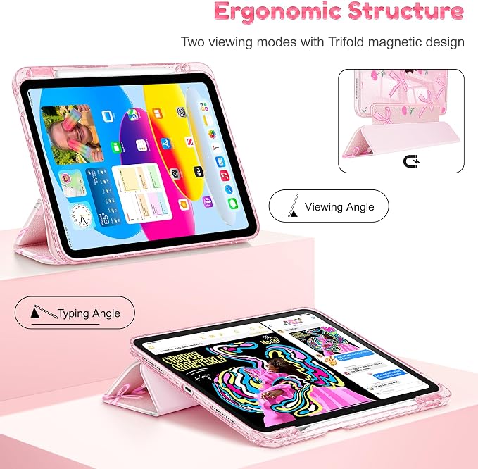 for iPad Air 11 inch M4/M3/M2 (2026/2025/2024) iPad Air 5th/4th Gen (2022/2020) 10.9 inch with Pencil Holder Glitter Clear Pretevtive Cover Auto Wake/Sleep Black Cartoon Stickers