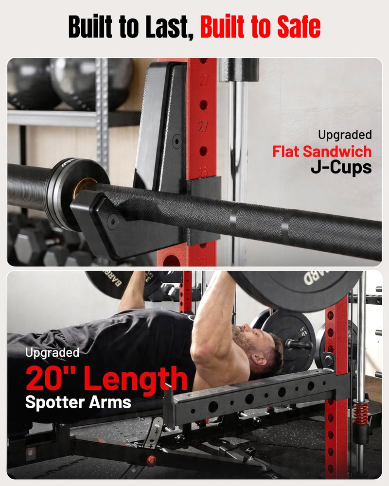 Mikolo M4 2.0 Ultra Smith Machine, Multi-Function Squat Rack with LAT-Pull Down System & Cable Crossover Machine, Training Equipment with Leg Hold-Down Attachment, Red