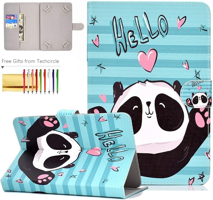 Universal 7 Inch Tablet Case Techcircle Ultra Slim Lightweight PU Leather Stand Folio Flip Wallet Protective Shell Case [Card Slots] [Magnetic Closure] for All 7 Android Tablet PC Cherry Blossom