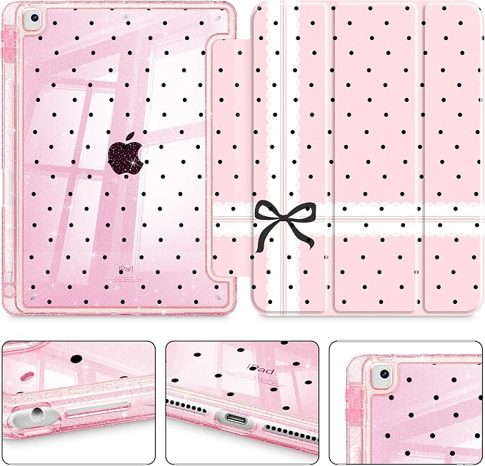 Mektron Sparkly Case for iPad 10.2 inch Glitter Tablet Cases for iPad 9th Gen 2021/8th Gen 2020/7th Gen 2019 Cover with Shiny Clear Back Shell Foldable Bling Smart Cover Blue Floral