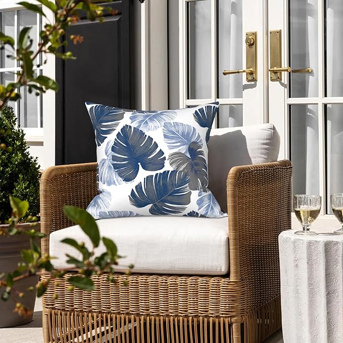 LVTXIII Outdoor Throw Pillow Covers 20 x 20 Inch, Covers ONLY Modern Cute Pattern Decorative Square Toss Pillow Case Pack of 2 for Home Patio Garden Sofa Bed Furniture, Monstera Blue