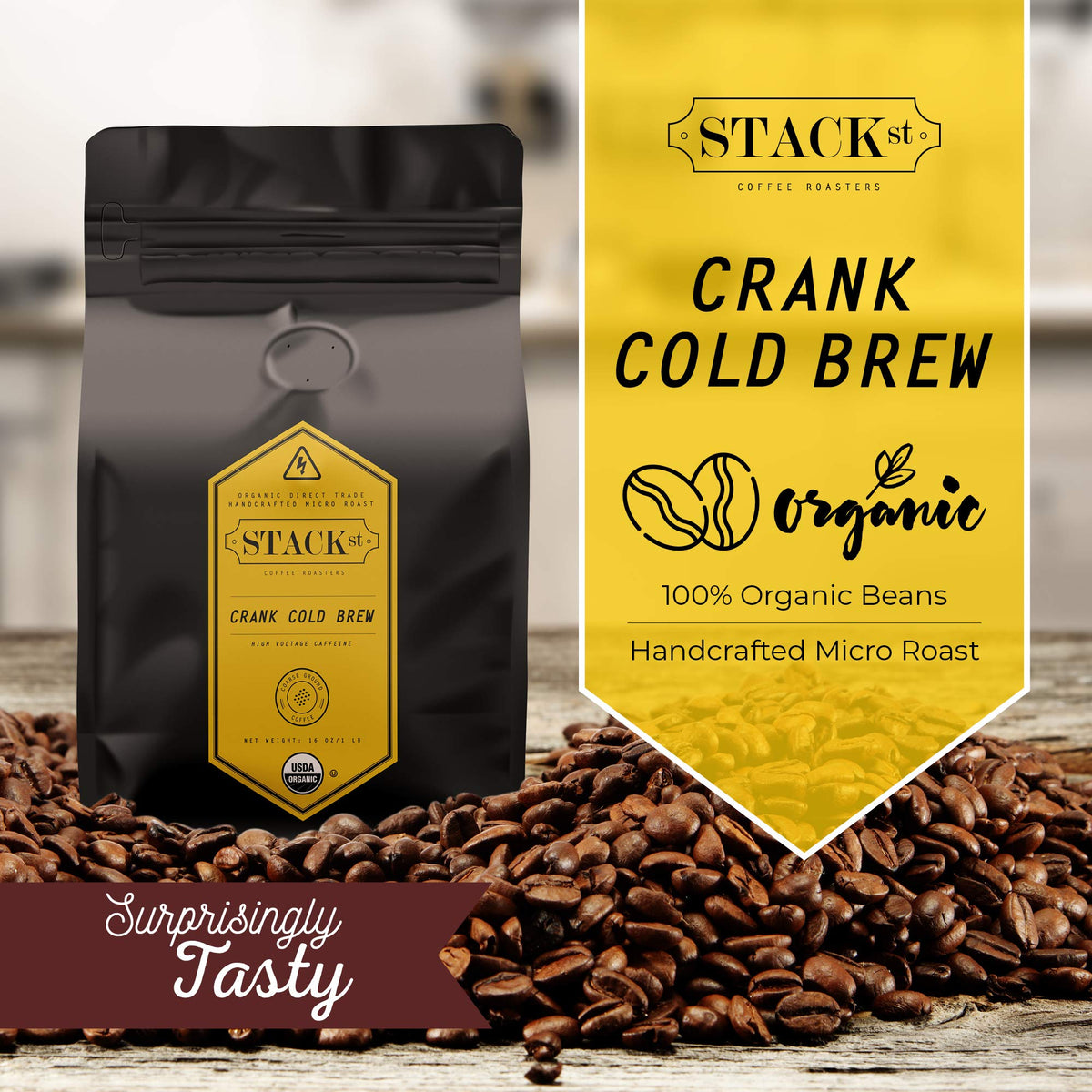 Organic Cold Brew Coffee Coarse Ground 1 LB - CRANK High Voltage Caffeine Dark Roast, Coarse Grind – By Stack Street